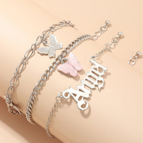 Temperament pink butterfly anklet