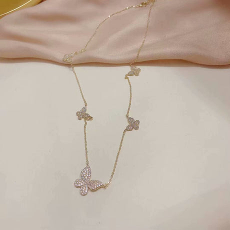 Ladies French Niche Zircon Butterfly Necklace