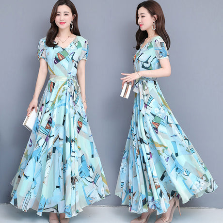 Slimming Printed Chiffon Dress Women Mid-Length