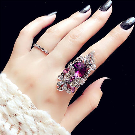 Creative Crystal Butterfly Ring 2-Piece Set