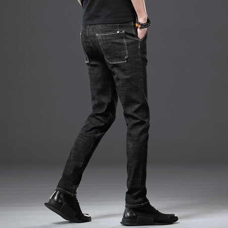 Stretch Loose Men Plus Flint Jeans Korean version popular logo slim skinny leg pants long pants black Haren pants