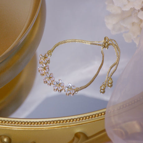 14k Gold-plated Flowers Micro-inlaid Zircon Snake Bone Chain Simple Ins Adjustment Bracelet
