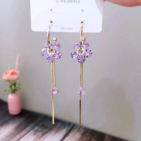 Crystal Flower Earrings Female Tassel Earrings