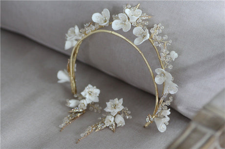 New Ceramic Bridal Headgear Original Design Handmade Crown Earrings