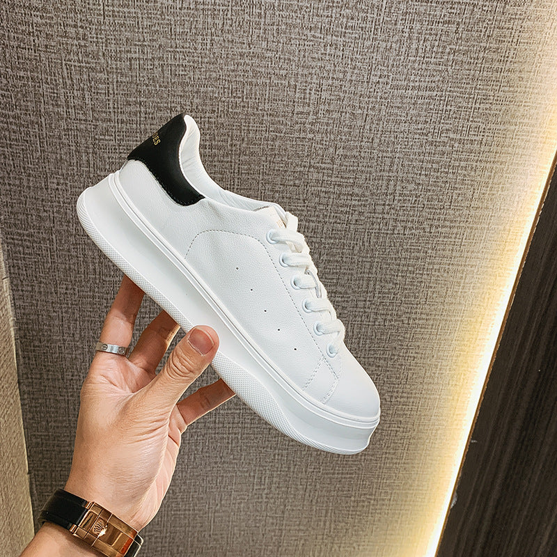White Sneakers Smile Circle Flat-Platform-Shoes Casual Shoes Spring Genuine-Leather Women