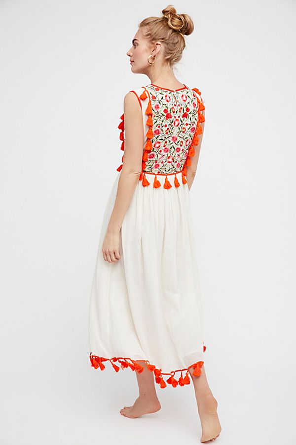 Bohemian Embroidered Floral Fringe Sleeveless Vest Dress