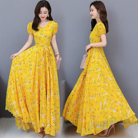 Slimming Printed Chiffon Dress Women Mid-Length