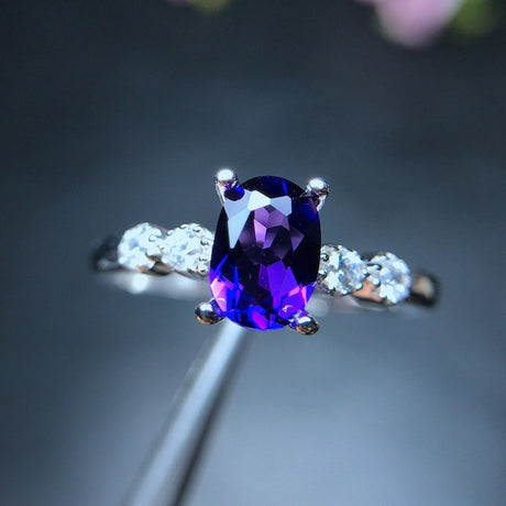 Flower Natural Amethyst Ring US Style Exquisite Craft Overlap Live 925 Sterling Silver Live