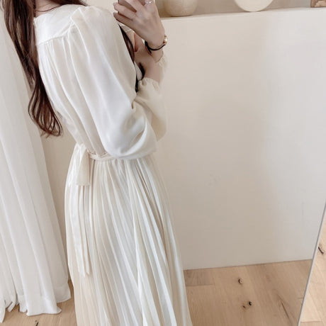 Mid Length Long Sleeve Pleated Dress