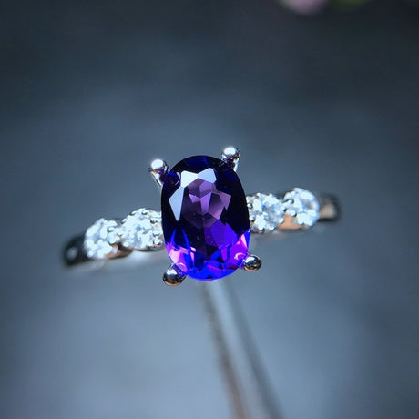 Flower Natural Amethyst Ring US Style Exquisite Craft Overlap Live 925 Sterling Silver Live