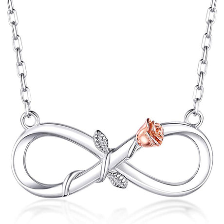 Double Fair Infinity Symbol Rose Necklace S925 Silver 8-word Rose Necklace Gift For Mom Wife Daughter Her