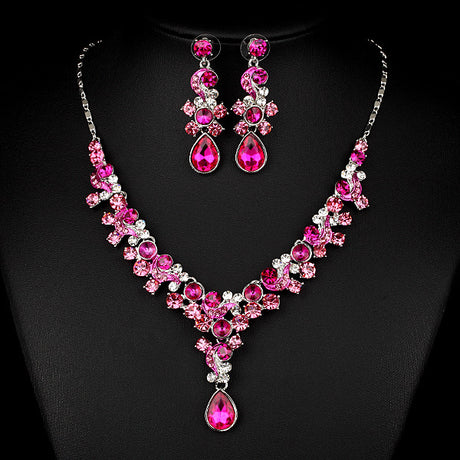Western Wedding Photography Wedding Bride Necklace Earrings Simple Two Piece Suite Imported Transparent Diamond Jewelry