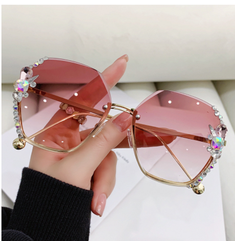 Rhinestone Sunglasses Frameless Sun Protection Against Purple