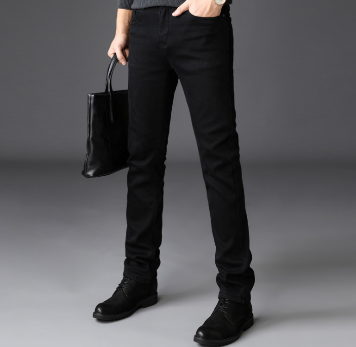 Men's Jeans Slim Straight Black Pants
