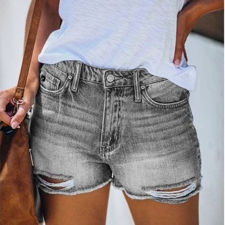 Summer Hole Denim Shorts Female Fringe Jeans