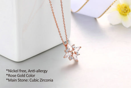 Zircon Flower Pendant Necklace