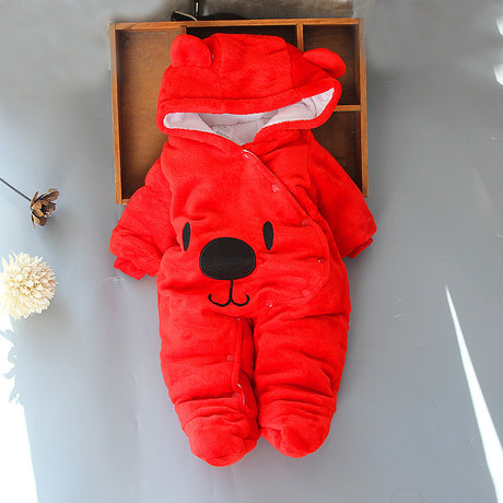 Coral fleece padded baby hooded romper