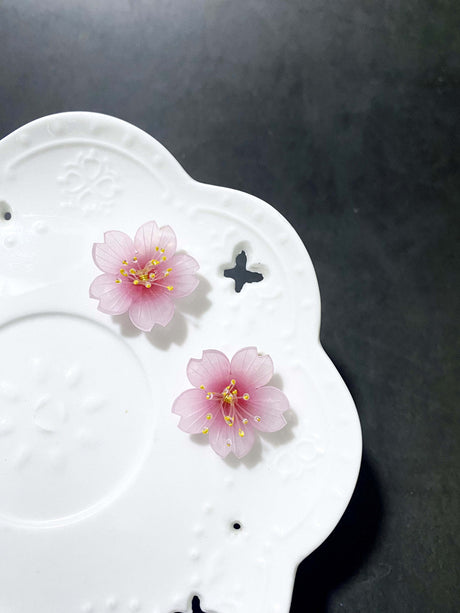 Cherry Blossom Earrings Heat Shrinkable Bionic Flower Hanfu