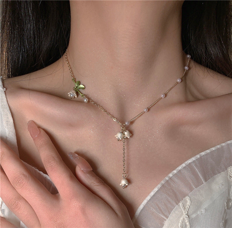 Lily Of The Valley Pearl Necklace White Fairy Flower Summer Gifts For Her