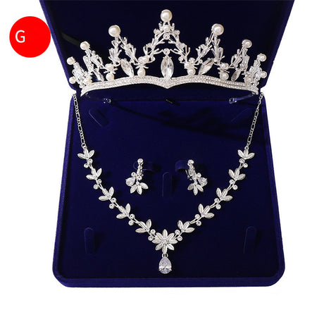 Bridal Headwear Crown Pearl Wedding Necklace Earrings Jewelry Set