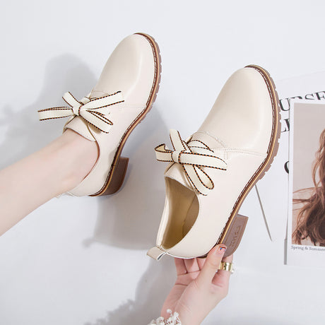 Women's Small Leather Shoes With Thick Heels And Single Shoes