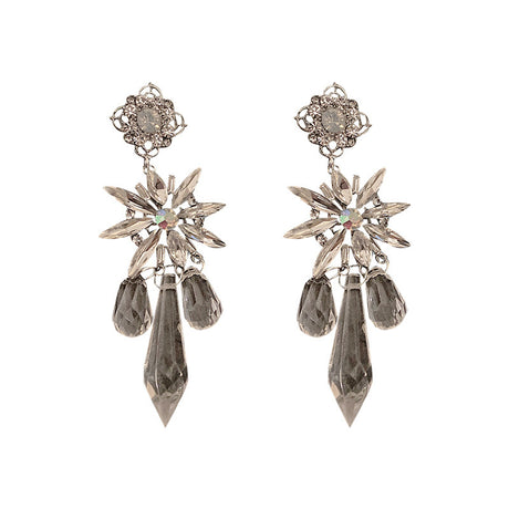 Fashion Rhinestone Crystal Long Flower Earrings