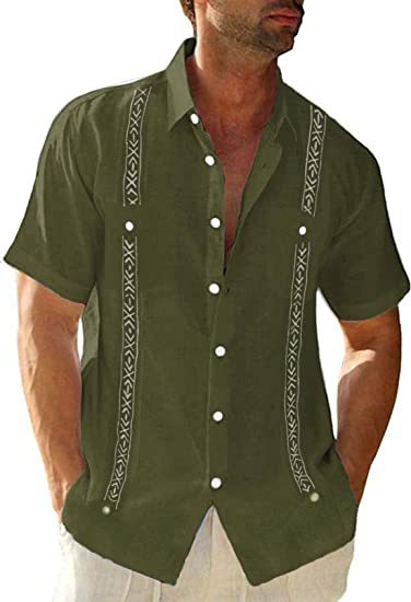 Men's Casual Guayabera Cuban Shirt Outdoor Casual Short Sleeve Printed Clothing Sports Fashion Streetwear Designer
