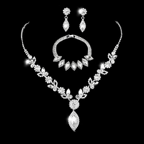 Bridal White Crystal Floral Jewelry Set