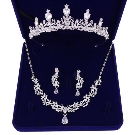 Leaf Inlaid AAA Zircon Bridal Crown Necklace Ornament