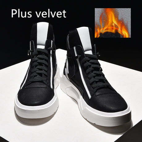Mark Warfield Men\'s Shoes Autumn High Uppers Men\'s Korean Trendy Board Shoes Men\'s Gaobang Casual Plush Warm Cotton Shoes