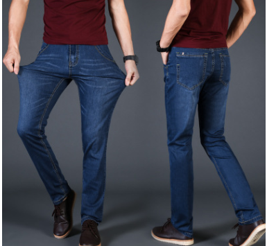 High elastic jeans men's thin elastic leisure
