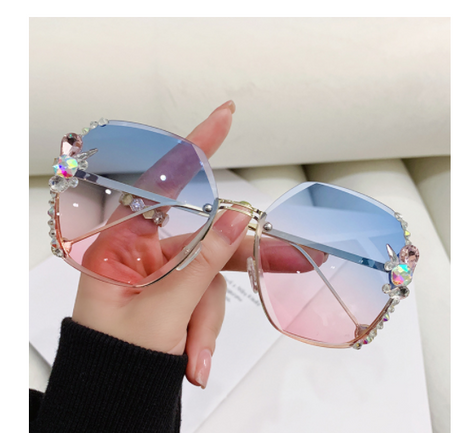 Rhinestone Sunglasses Frameless Sun Protection Against Purple
