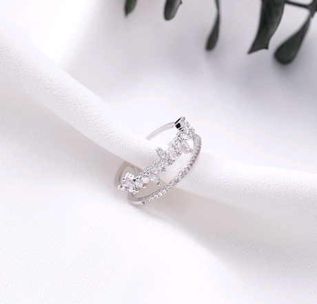 Micro-inlaid zircon leaf double-layer ring female personality full drill broken diamond drop superimposed ring