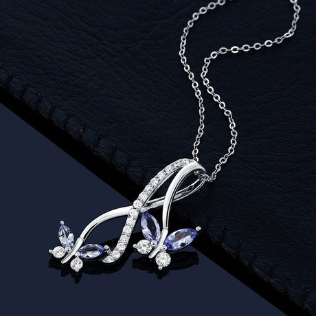 Simple Blue Zircon Butterfly Pendant Necklace