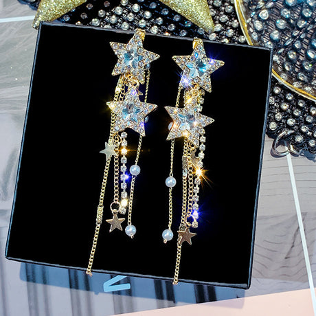 S925 Silver Needle Fashion Long Fringed Rhinestone Earrings