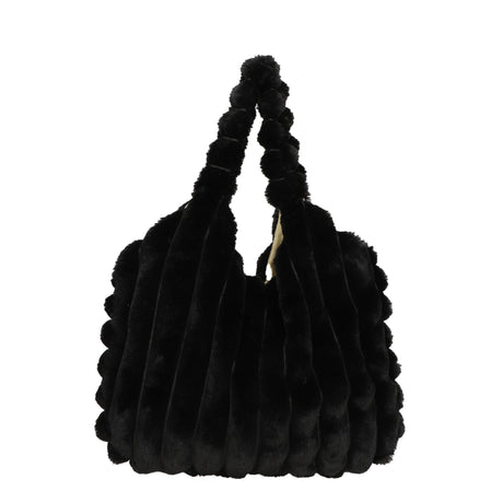 Striped Design Plush Bag Winter Fashion Shoulder Armpit Bags Large Capacity Furry Handbags Portable Cute Shopping Tote Bag