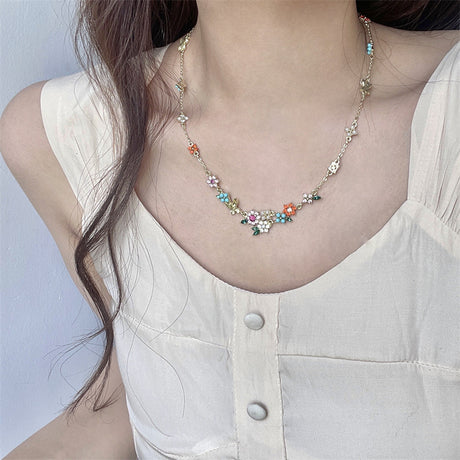 Butterfly Flower Colorful Pearl Zircon Inlaid Necklace