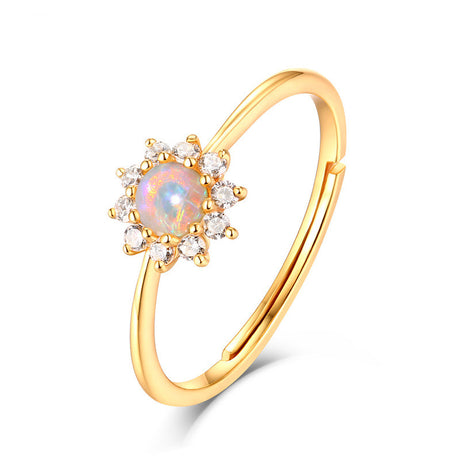 Opal White Zirconium Sun Flower 9K Gold Ring