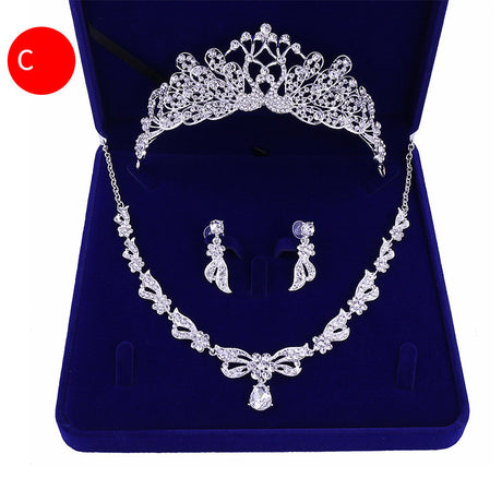 Bridal Headwear Crown Pearl Wedding Necklace Earrings Jewelry Set