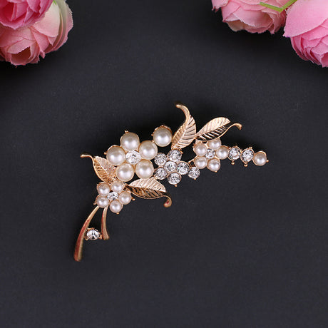 Fashion New Pearl Brooch Inlaid With Diamond Bauhinia Flower