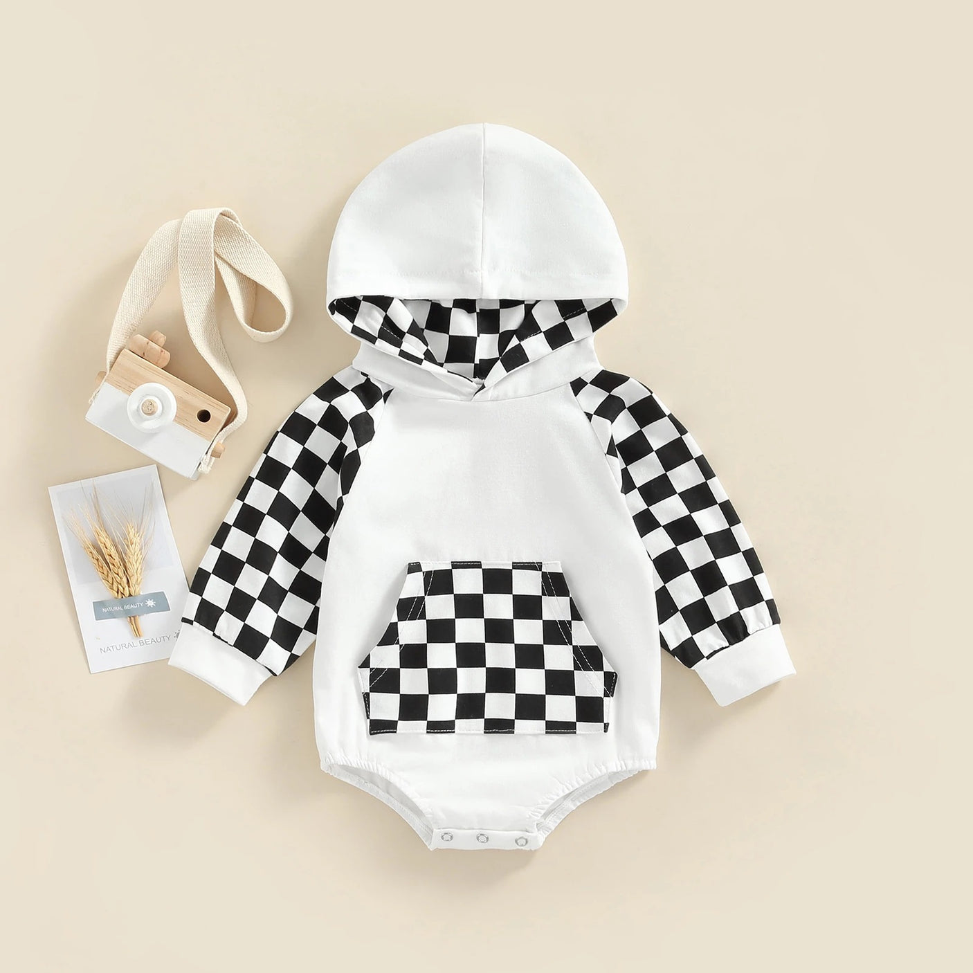 European And American Baby Children's Plaid Print Hooded Romper