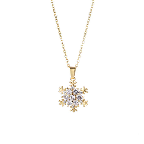European And American Micro Inlaid Zircon Snowflake Necklace Pendant Stainless Steel Flower Clavicle Cross Chain Christmas Ornaments Gift