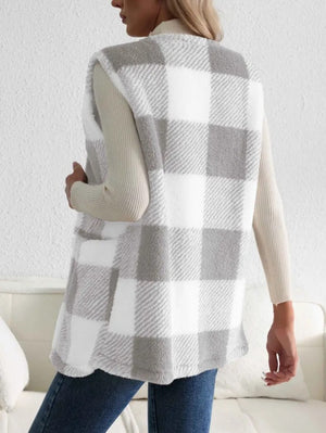 Coat Loose Plaid Color Stitching Knitted Cardigan Sweater