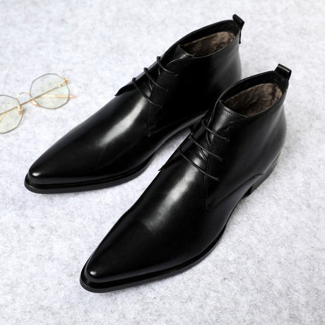 British Super Pointed Toe Business Formal Wear Mid-high-top Leather Shoes