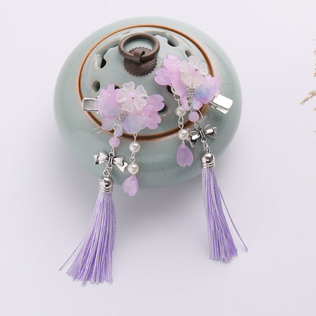 Colorful Flower Hairpin Butterfly Tassel Pair Clip