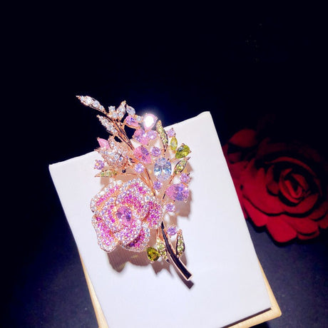 Zirconium Full Diamond Rose Bouquet Brooch