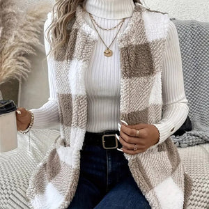 Coat Loose Plaid Color Stitching Knitted Cardigan Sweater