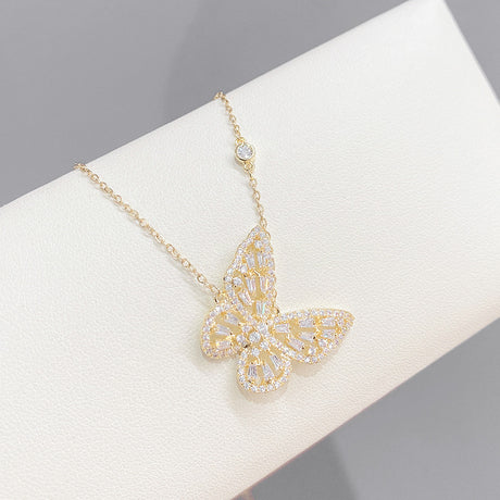Micropaved Zircon Butterfly Necklace In Real Gold Plated