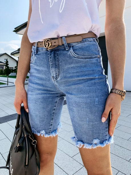 Summer New Style Denim Ripped Five-Point Pants Fashion Fringed Jeans Women