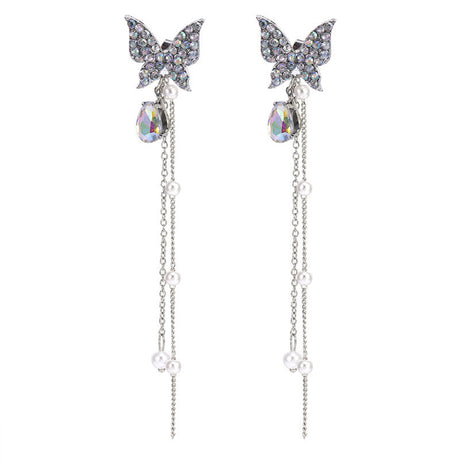 S925 Silver Needle Fashion Long Fringed Rhinestone Earrings